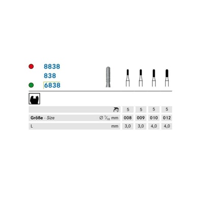 Komet timantti 838/FG fissuura pyöristetty