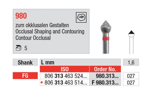 FG Okklusaalimuotoilija, raptor, F, koko 027, 5 kpl/pkk